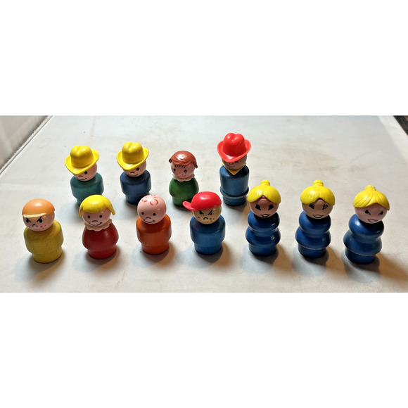 Vintage Fisher Price Little People Lot of 11 Figures Wood Bottom 1960s early 70s - Picture 1 of 4